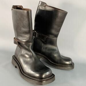 PRADA Size 7 Brown Leather Hook Loop Engineer Boots